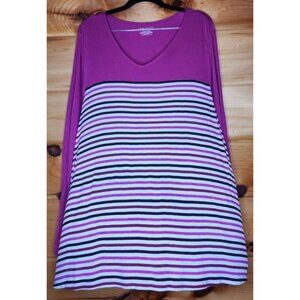 Lane Bryant Essentials Long Sleeve Striped Purple Base Mixed Print Tee Top 22/24